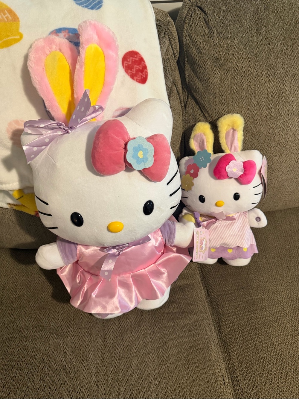 Hello Kitty Plush Duo in White, Pink and Yellow Bunny Costumes